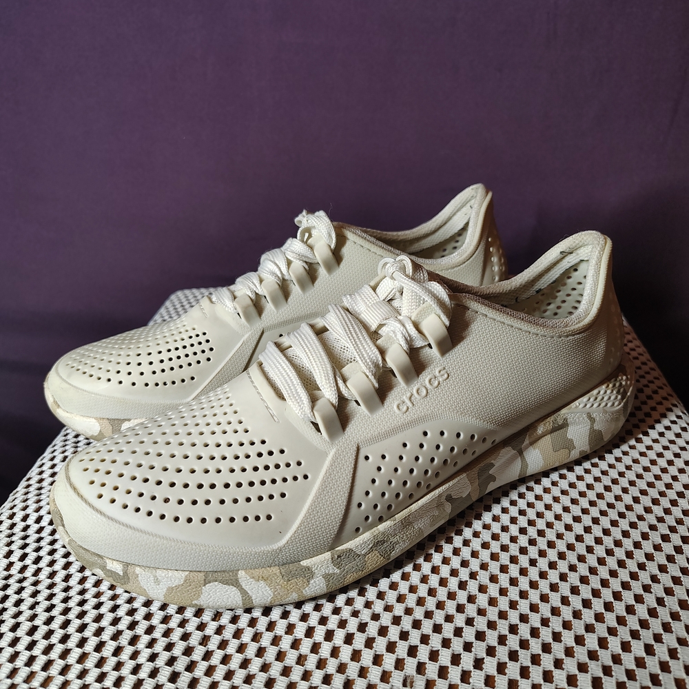 Crocs Women's Lite Ride Pacer 206494 Ivory Camo Casual Shoes Sneakers Size 8